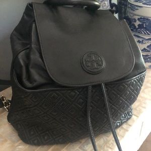 Tory Burch Marion quilted black leather backpack